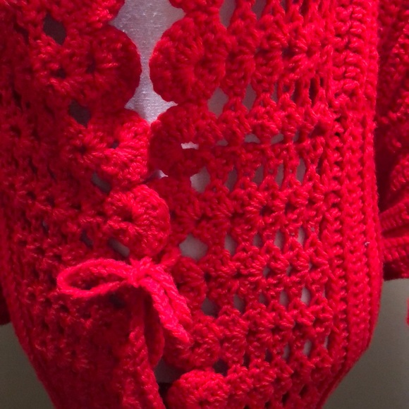 Beautiful Red Crocheted Jacket by “Evie”. you must see it to appreciate it. - Picture 4 of 11